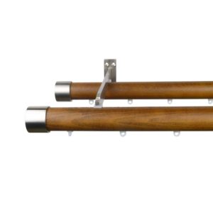 Reims M81 35 mm End Cap Beech Wood Pole Set Double Bracket  for 8 cm Wave Curtains Dark Oak