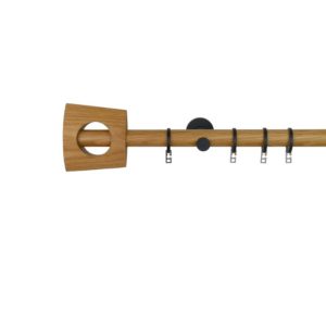 Zen 28 mm Brushed Zen Finial Wood Poles Set, Metal rings and Single brackets , Natural Oil