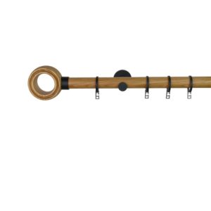 Zen 28 mm Turned Circle Finial Wood Poles Set, Metal rings and Double brackets , Natural Oil