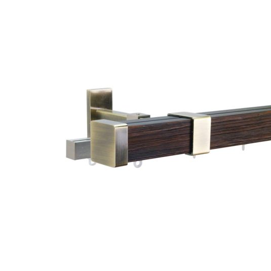 Provence M51 35 x 35 mm Wood Pole Set Double Bracket for 6 cm Wave Curtains Textured Black Patina