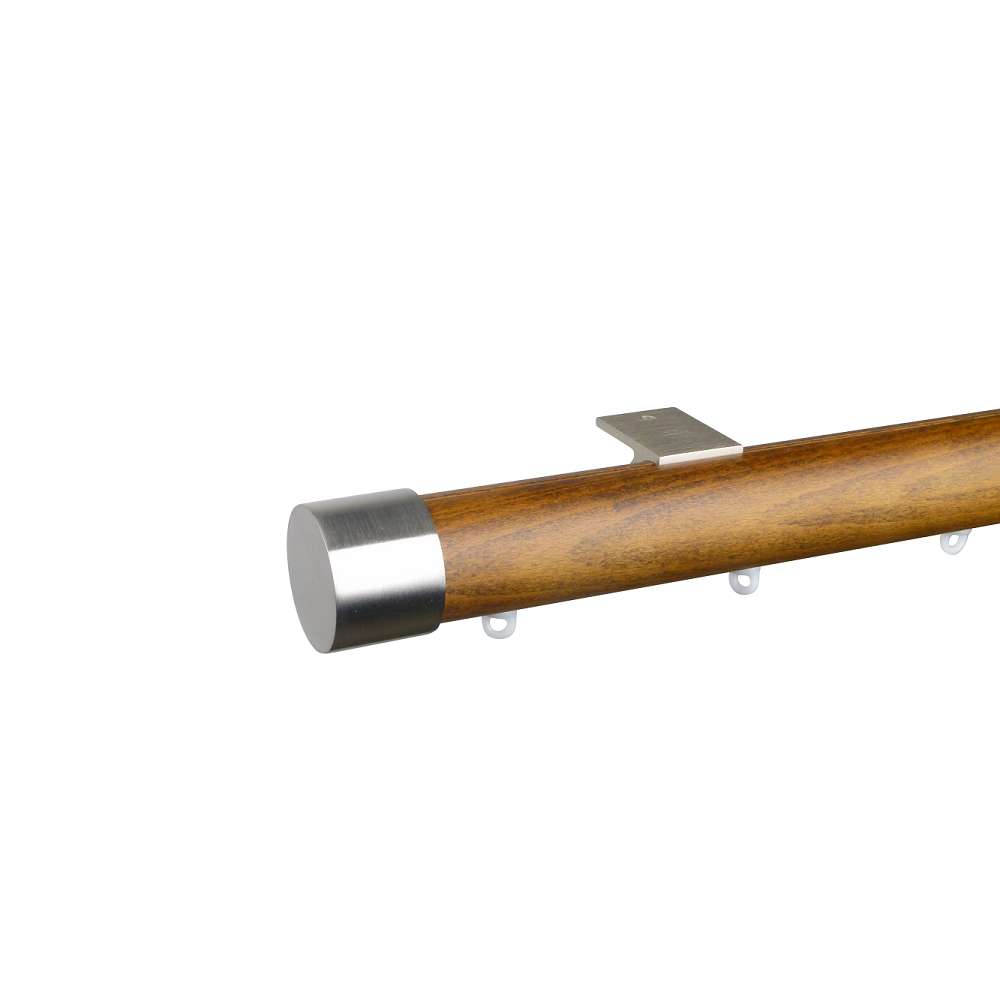 Reims M81 35 mm End Cap Beech Wood Pole Set Ceiling Bracket for 6 cm Wave Curtains Dark Oak