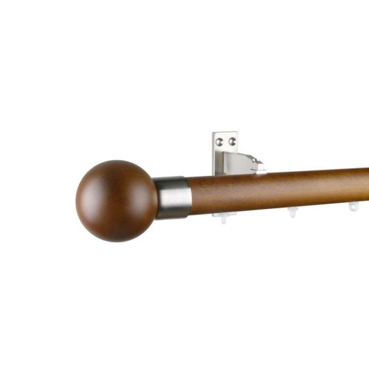 Reims M81 35 mm Finial Ball Beech Wood Pole Set Ceiling Bracket for 8 cm Wave Curtains Dark Oak