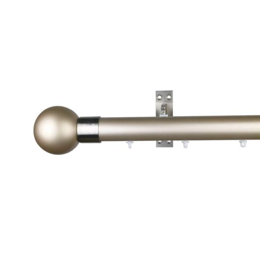 Reims M81 35 mm Finial Ball Beech Wood Pole Set Single Bracket for 8 cm Wave Curtains Champagne