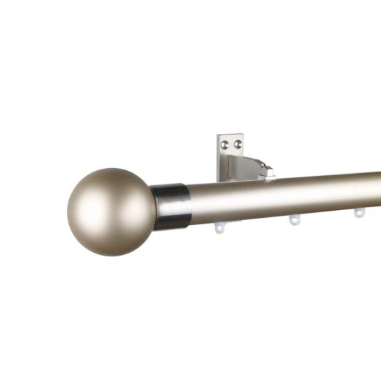 Reims M81 35 mm Finial  Ball Beech Wood Pole Set Single Bracket for 8 cm Wave Curtains Champagne