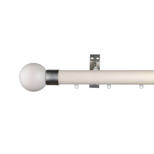 Reims M81 35 mm Finial  Ball Beech Wood Pole Set Single  Bracket  Ceiling Bracketfor 8 cm Wave Curtains Ivory