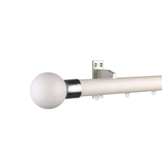 Reims M81 35 mm Finial  Ball Beech Wood Pole Set Single  Bracket  Ceiling Bracketfor 8 cm Wave Curtains Ivory
