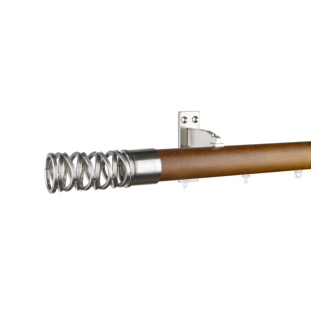 Reims M81 35 mm Finial Cage Beech Wood Pole Set Ceiling Bracket for 8 cm Wave Curtains Dark Oak