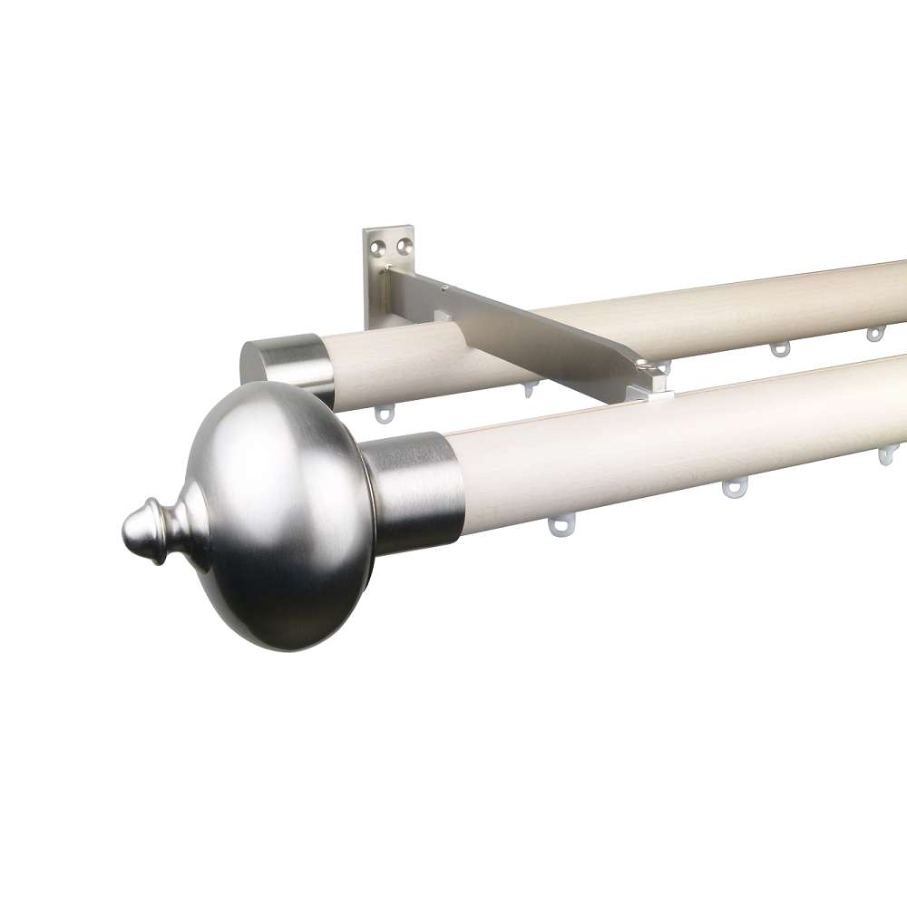 Reims M81 35 mm Finial Classic Beech Wood Pole Set Double Bracket for 8 cm Wave Curtains Ivory