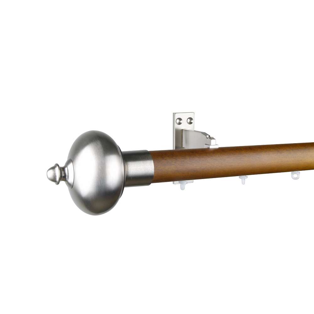 Reims M81 35 mm Finial Classic Beech Wood Pole Set Ceiling Bracket for 8 cm Wave Curtains Dark Oak