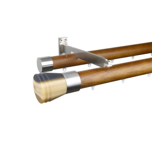 Reims M81 35 mm Finial  Trumpet Beech Wood Pole Set Double Bracket  for 8 cm Wave Curtains Dark Oak
