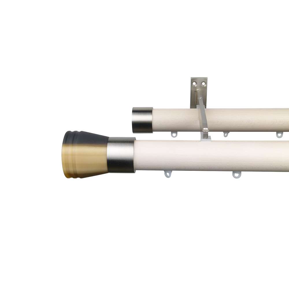 Reims M81 35 mm Finial Trumpet Beech Wood Pole Set Double Bracket for 8 cm Wave Curtains Ivory 1 Reims M81 35 mm Finial Trumpet Beech Wood Pole Set Double Bracket for 8 cm Wave Curtains Ivory