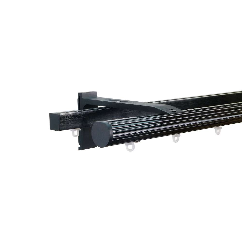 Helsinki M52 28 mm Aluminum Pole Set Double Bracket for 6 cm Wave Curtains Black 1 Helsinki M52 28 mm Aluminum Pole Set Double Bracket for 6 cm Wave Curtains Black