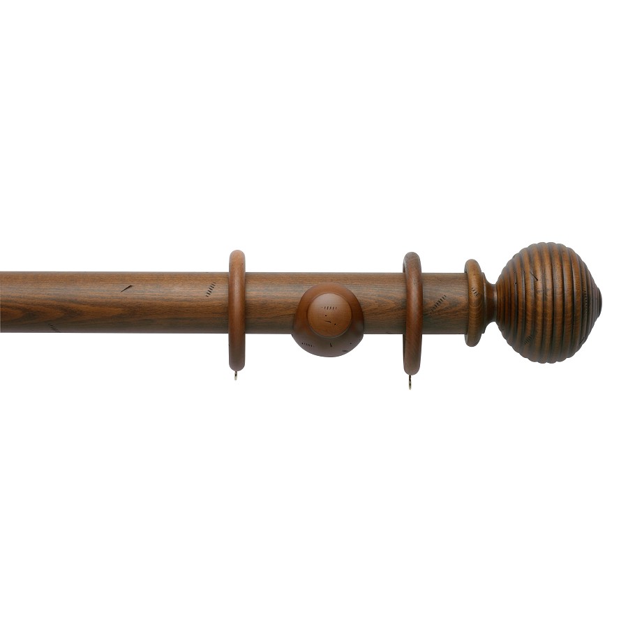 Vintage 50 mm Pole Set Ribbed Ball Dark Oak